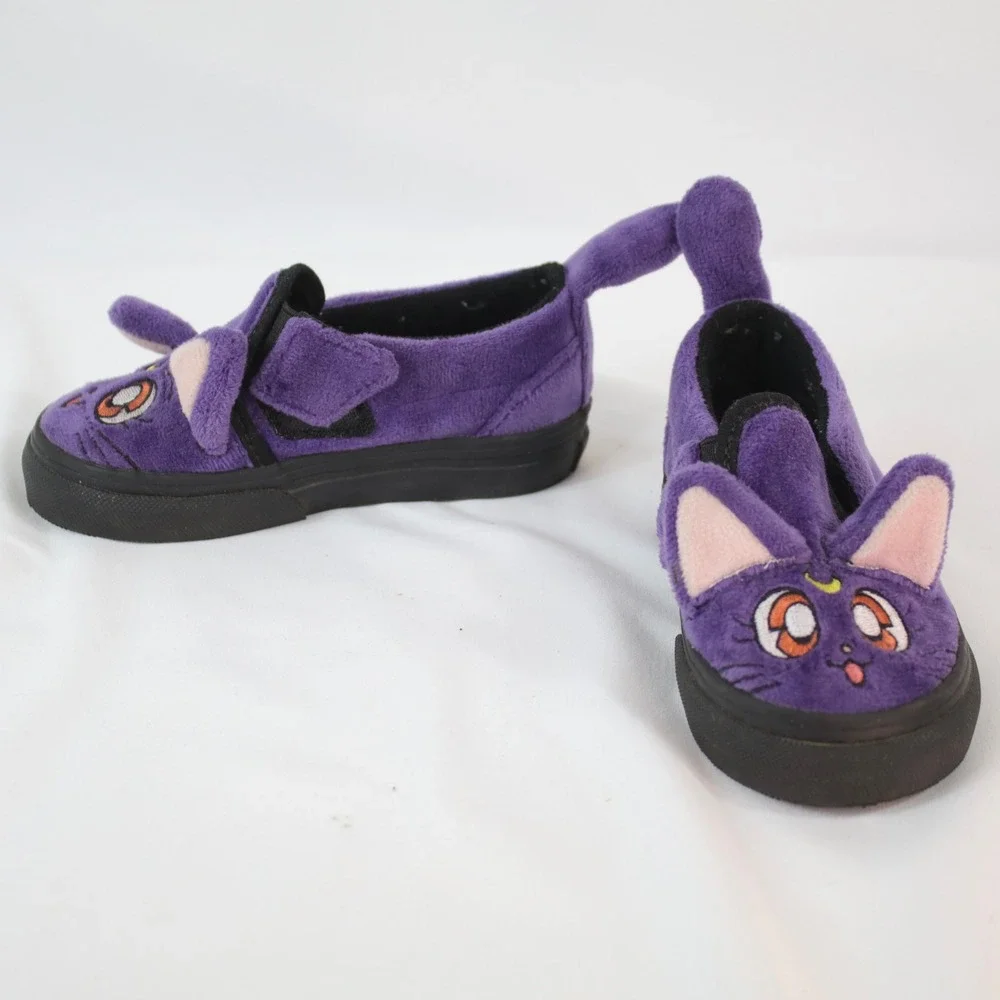 Vans x Sailor Moon Luna Slip-On Purple Plush Cat Sneakers Shoes Toddler Size 6.5